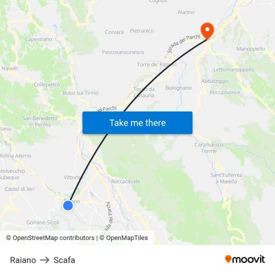Raiano to Scafa map
