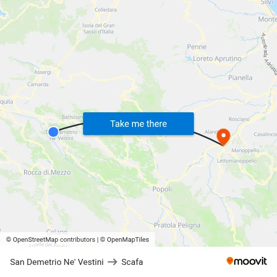 San Demetrio Ne' Vestini to Scafa map