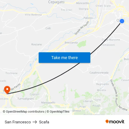 San Francesco to Scafa map