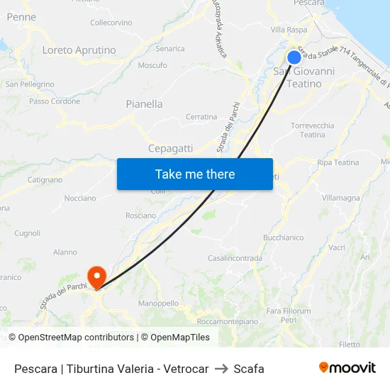 Pescara | Tiburtina Valeria - Vetrocar to Scafa map