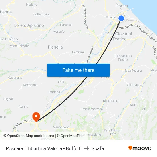Pescara | Tiburtina Valeria - Buffetti to Scafa map