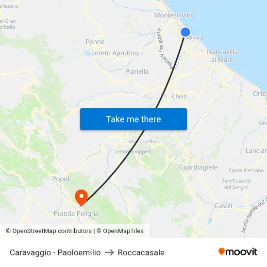 Caravaggio - Paoloemilio to Roccacasale map