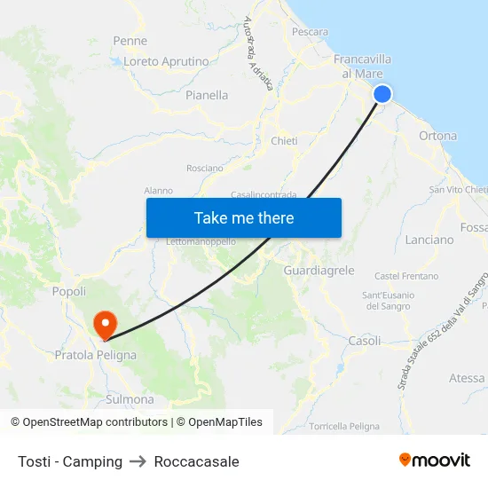 Tosti - Camping to Roccacasale map