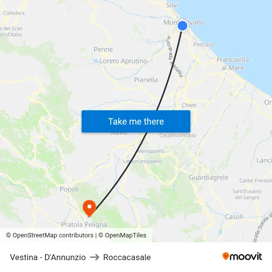 Vestina - D'Annunzio to Roccacasale map