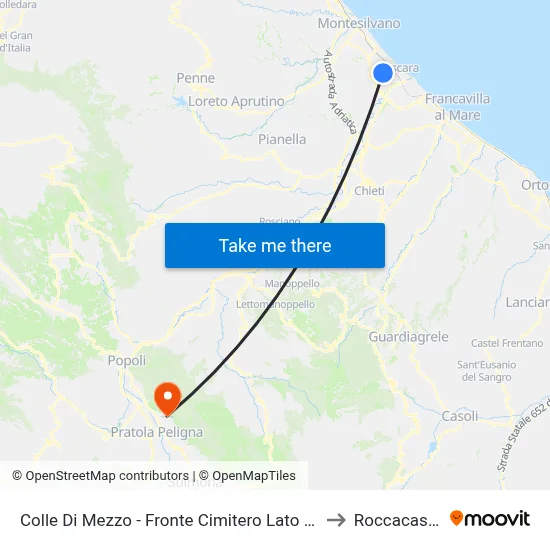 Colle Di Mezzo - Opposite Cemetery West Side to Roccacasale map