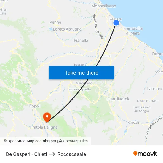 De Gasperi - Chieti to Roccacasale map