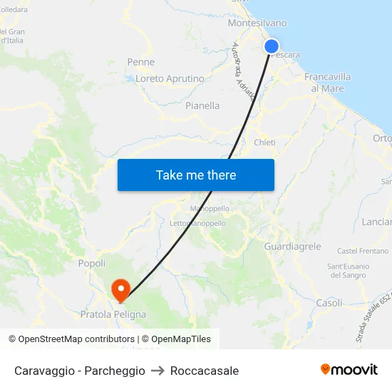 Caravaggio - Parking to Roccacasale map