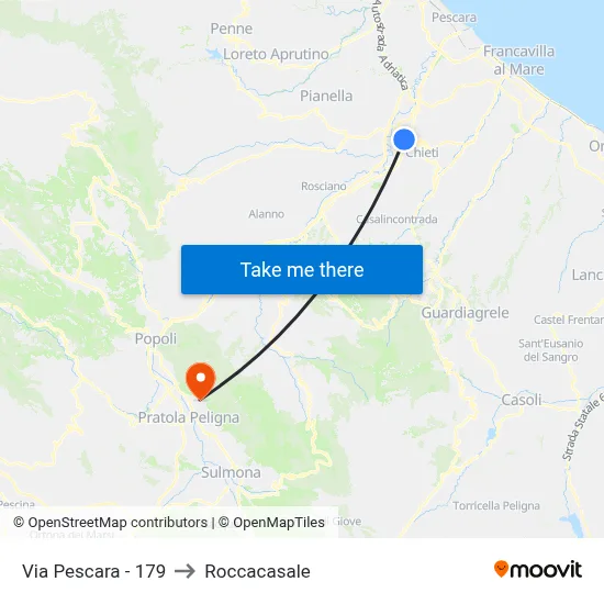 Via Pescara - 179 to Roccacasale map