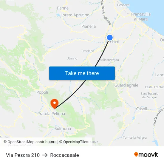 Via Pescara 210 to Roccacasale map