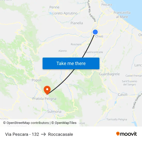 Via Pescara - 132 to Roccacasale map