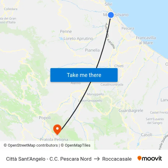 Sant'Angelo City - Pescara North Shopping Center to Roccacasale map