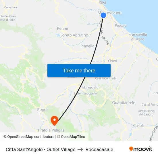 Città Sant'Angelo - Outlet Village to Roccacasale map