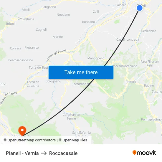 Pianell - Vernia to Roccacasale map