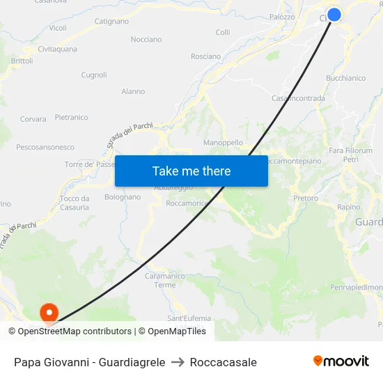 Pope John - Guardiagrele to Roccacasale map