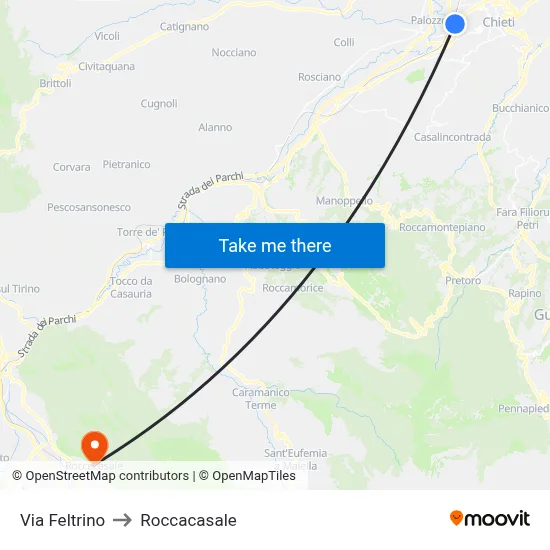 Via Feltrino to Roccacasale map