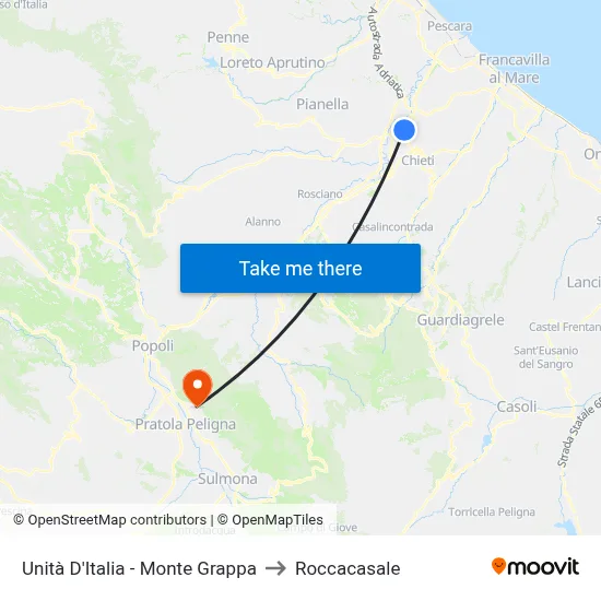 Italian Unity - Monte Grappa to Roccacasale map