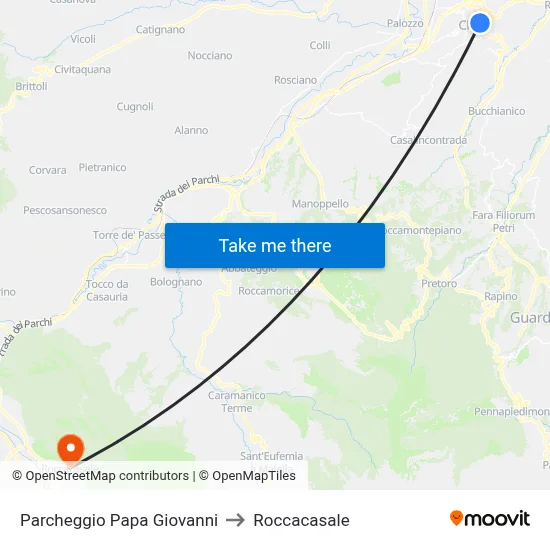 Pope John Paul Parking to Roccacasale map