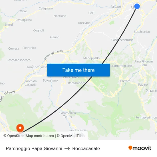 Pope John Paul Parking to Roccacasale map