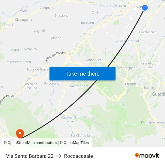 Via Santa Barbara 22 to Roccacasale map