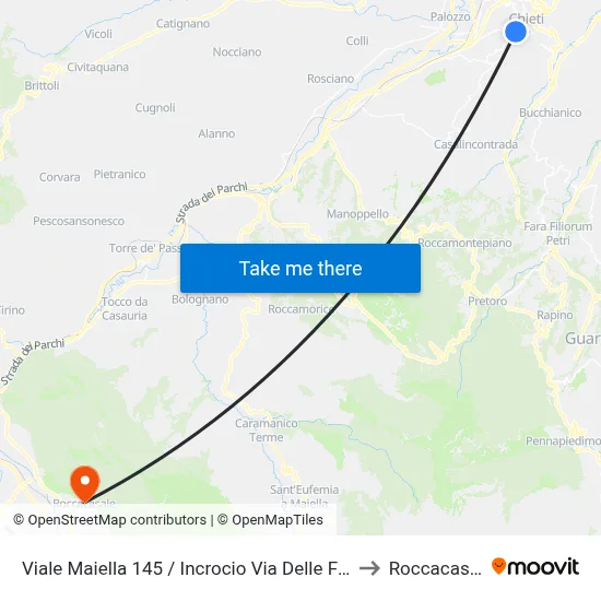 Maiella Avenue 145 / Fornaci Street Junction to Roccacasale map