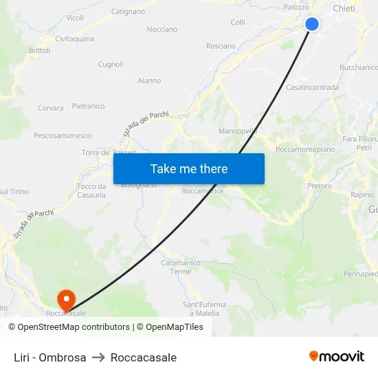 Liri - Ombrosa to Roccacasale map