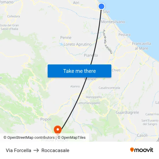 Forcella Street to Roccacasale map