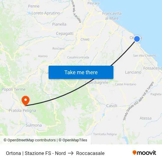 Ortona | Stazione FS - Nord to Roccacasale map