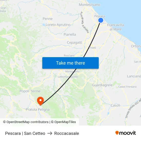 Pescara | San Cetteo to Roccacasale map