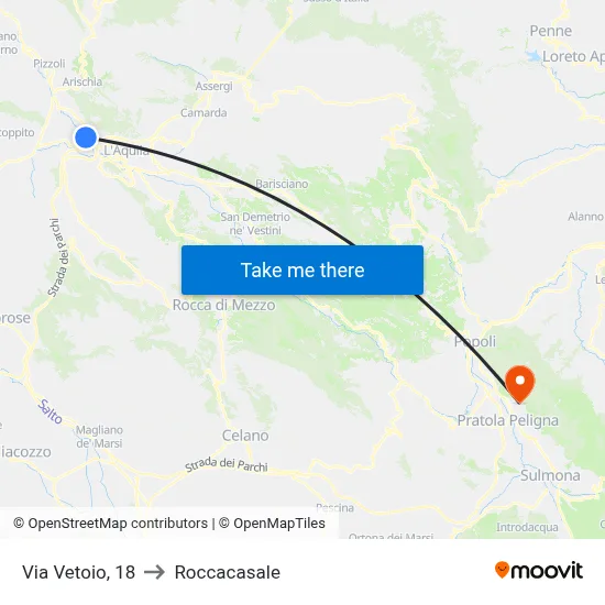 Via Vetoio, 18 to Roccacasale map