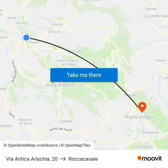 Via Antica Arischia, 20 to Roccacasale map
