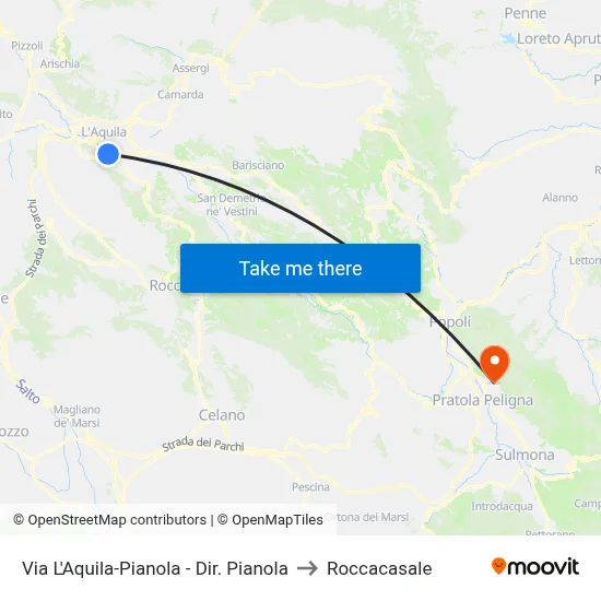 Via L'Aquila-Pianola - Dir. Pianola to Roccacasale map