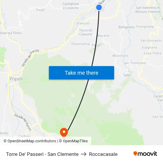 Torre De' Passeri - San Clemente to Roccacasale map