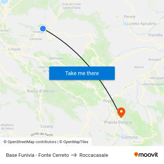 Cable Car Base - Fonte Cerreto to Roccacasale map