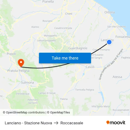 Lanciano - New Station to Roccacasale map