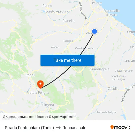 Fontechiara Street (Todis) to Roccacasale map