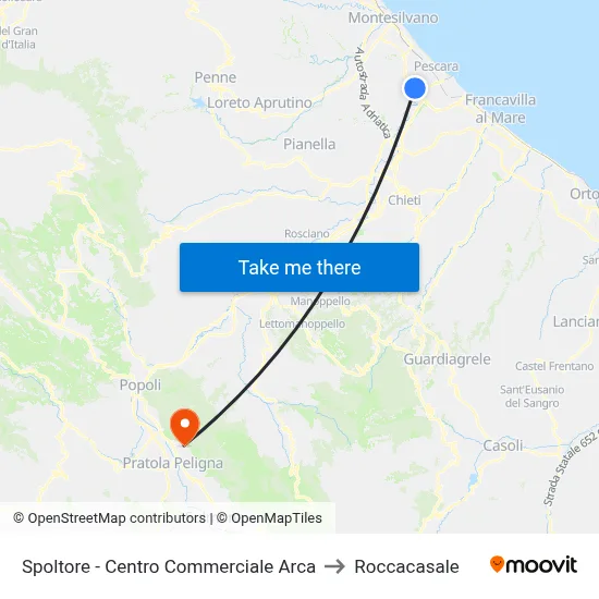 Spoltore - Arca Shopping Center to Roccacasale map