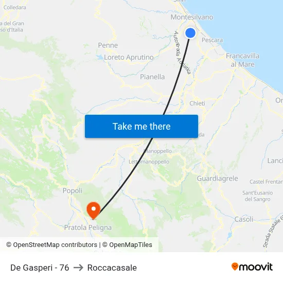 De Gasperi - 76 to Roccacasale map
