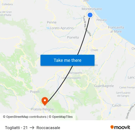 Togliatti - 21 to Roccacasale map