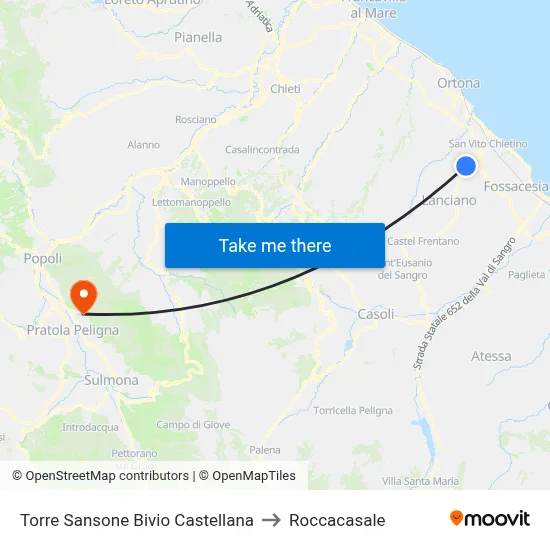 Torre Sansone Castellana Junction to Roccacasale map