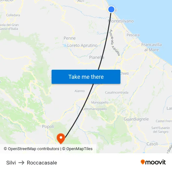 Silvi to Roccacasale map