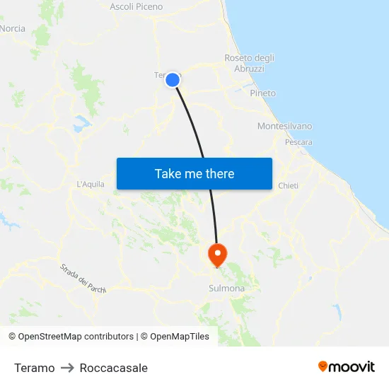 Teramo to Roccacasale map