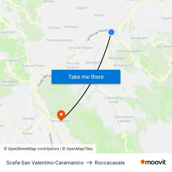 Scafa-San Valentino-Caramanico to Roccacasale map