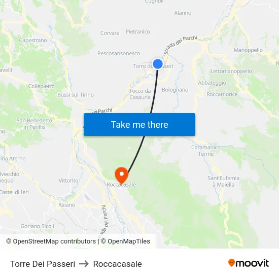 Torre Dei Passeri to Roccacasale map
