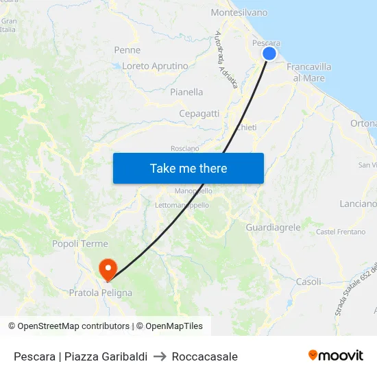 Pescara | Piazza Garibaldi to Roccacasale map
