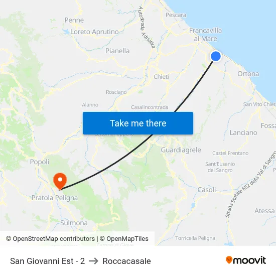 San Giovanni East - 2 to Roccacasale map