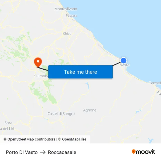 Port of Vasto to Roccacasale map
