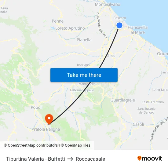 Tiburtina Valeria - Buffetti to Roccacasale map