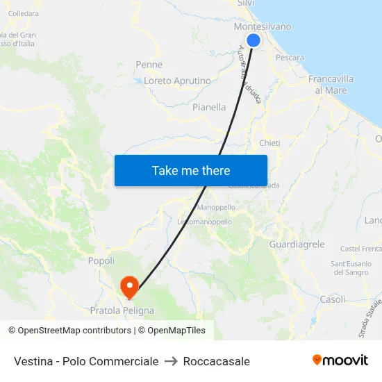 Vestina - Commercial Center to Roccacasale map