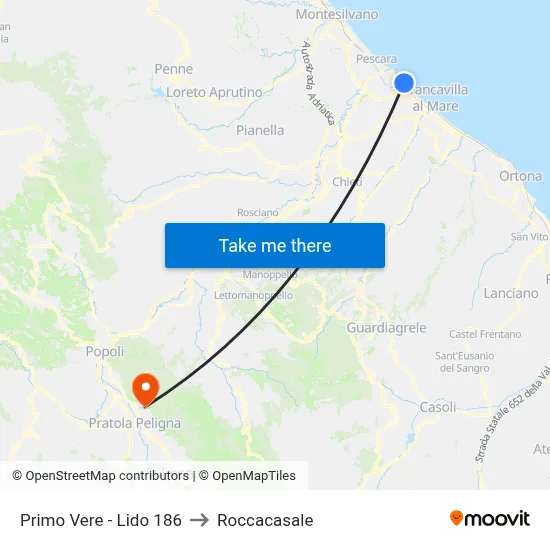 Primo Vere - Lido 186 to Roccacasale map