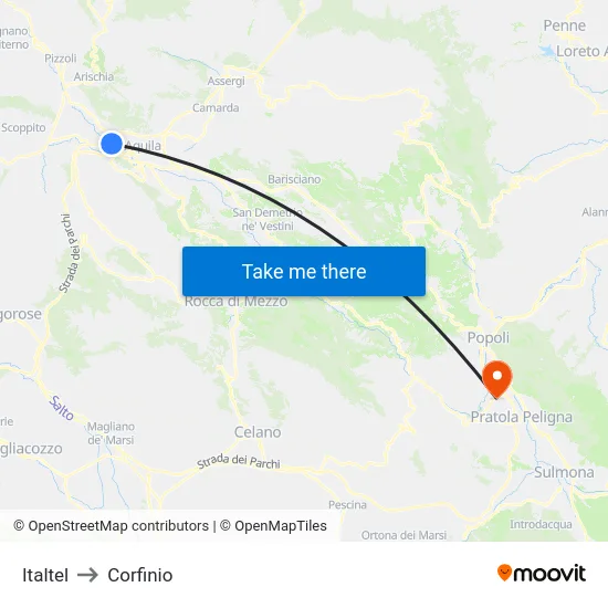 Italtel to Corfinio map